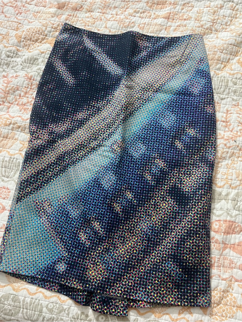 Kenzo Navy and Aqua Mosaic-Print Pencil Skirt